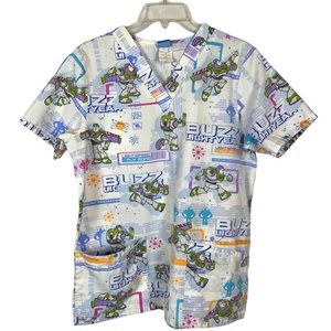 Buzz Lightyear Vneck Scrub Top Women’s Small 40" Disney WWOD Pediatric Kids